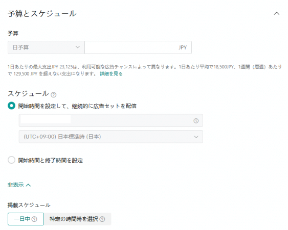6.配信の予算とスケジュールを設定する